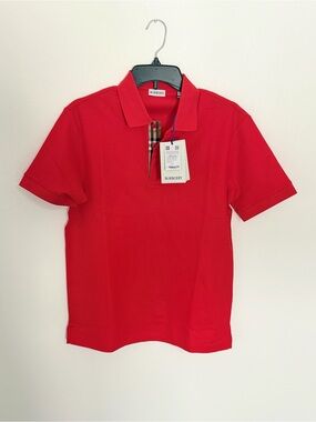 Burberry Red Polo Shirt with Signature Check Placket